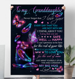 To My Granddaughter Never Forget I Love You Rest Of Life Big Hug Butterfly Gift From Grandma Fleece Sherpa Mink Blanket