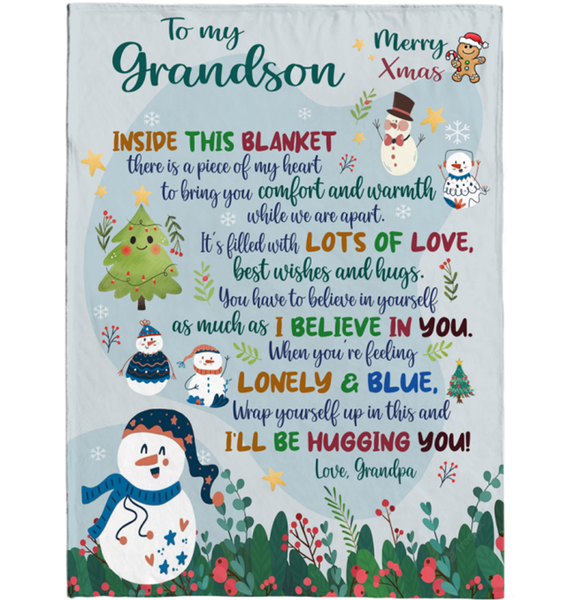 Personalized Custom Name To My Grandson Christmas Gift Ideas Xmas Grandpa Love You Blanket
