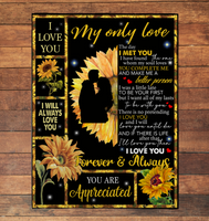 My Only Love Makes Me Better Person I Love You Forever Always Appreciated Sunflower Funny Gift For Husband Wife Boyfriend Girlfriend Black Fleece Blanket