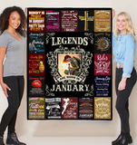 Legends Are Born In January Warrior Girl Birthday Gift Black Fleece Blanket A