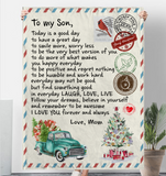 To My Son Good Great Day Laugh Love Live Smile More Worry Less I Love You Gift From Mom Letter Envelope Christmas Xmas Fleece Sherpa Mink Blanket