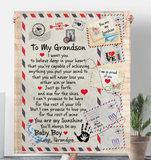 To My Grandson Believe You Capable Achieving My Sunshine Love Baby Boy Grandpa Gift Letter Envelope Fleece Sherpa Mink Blanket