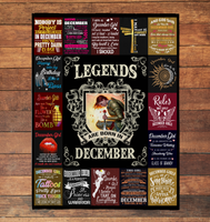 Legends Are Born In December Warrior Girl Birthday Gift Black Fleece Blanket A