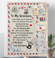 To My Grandson Grandma Love You Wrap Yourself Up A Big Hug Letter Envelope Fleece Sherpa Mink Blanket