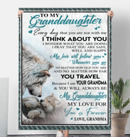 To My Granddaughter Grandma Love You Forever Wolf White Fleece Sherpa Mink Blanket