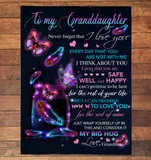 To My Granddaughter Never Forget I Love You Rest Of Life Big Hug Butterfly Gift From Grandma Fleece Sherpa Mink Blanket