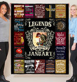 Legends Are Born In January Warrior Girl Birthday Gift Black Fleece Blanket A