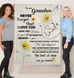 Personalized Custom Name To My Grandson Grandma Love You Elephant Sunflower Gift Ideas Blanket