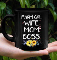 Farm Girl Wife Mom Boss Mothers Day Gift Black Coffee Mug