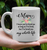 Mum You Have Loved Me For As Long As I Have Lived But I Have Loved You My Whole Life Mom Mothers Day Gift White Coffee Mug