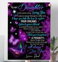 To My Daughter Explore Your Dreams Listen Heart Make Happiness I Love You Butterfly Mandala Gift From Dad Fleece Sherpa Mink Blanket