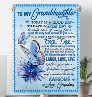 To My Granddaughter Today Good Day Smile More Worry Less Laugh Love Live Awesome Gift From Grandma Butterfly Fleece Sherpa Mink Blanket