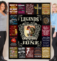 Legends Are Born In June Warrior Girl Birthday Gift Black Fleece Blanket A