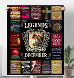 Legends Are Born In December Warrior Girl Birthday Gift Black Fleece Blanket A