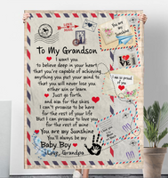 To My Grandson Believe You Capable Achieving My Sunshine Love Baby Boy Grandpa Gift Letter Envelope Fleece Sherpa Mink Blanket