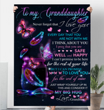 To My Granddaughter Never Forget I Love You Rest Of Life Big Hug Butterfly Gift From Grandma Fleece Sherpa Mink Blanket