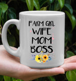 Farm Girl Wife Mom Boss Mothers Day Gift White Coffee Mug