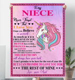 To My Niece Never Forget That I Love Believe In You Braver Stronger Gift From Aunt Unicorn Fleece Sherpa Mink Blanket