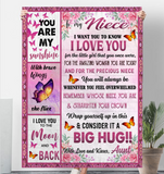 To My Niece I Love You Wrap Yourself Up Consider It Big Hug Butterfly Roses Gift From Aunt Fleece Sherpa Mink Blanket