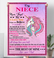 To My Niece Never Forget That I Love Believe In You Braver Stronger Gift From Aunt Unicorn Fleece Sherpa Mink Blanket