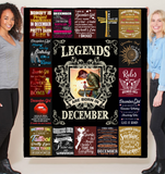 Legends Are Born In December Warrior Girl Birthday Gift Black Fleece Blanket A