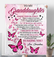 To My Granddaughter I Believe Hugging Hug You Gift From Grandma Butterfly Never Give up Fleece Sherpa Mink Blanket