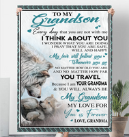 To My Grandson Grandma Love You Forever Wolf White Fleece Sherpa Mink Blanket