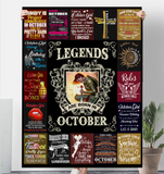 Legends Are Born In October Warrior Girl Birthday Gift Black Fleece Blanket A