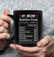 Mom Nutrition Facts Supermom Hard Word Unconditional Love Mothers Day Gift Black Coffee Mug