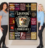 Legends Are Born In February Warrior Girl Birthday Gift Black Fleece Blanket A