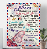 To My Niece Your Journey In Life Take You I Pray You Safe Love You Forever Butterfly Letter Gift From Aunt Fleece Sherpa Mink Blanket