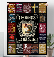 Legends Are Born In June Warrior Girl Birthday Gift Black Fleece Blanket A