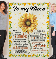 To My Niece You Are My Sunshine I Love You Believe In Yourself Sunflower Gift From Aunt Fleece Sherpa Mink Blanket