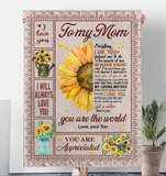 To My Mom I Love You Are Appreciated Sunflower Gift From Son World Fleece Sherpa Mink Blanket
