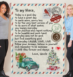 To My Niece Good Great Day Laugh Love Live Smile More Worry Less I Love You Gift From Uncle Letter Envelope Christmas Xmas Fleece Sherpa Mink Blanket