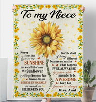 To My Niece You Are My Sunshine I Love You Believe In Yourself Sunflower Gift From Aunt Fleece Sherpa Mink Blanket