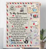 To My Grandson Believe You Capable Achieving My Sunshine Love Baby Boy Grandpa Gift Letter Envelope Fleece Sherpa Mink Blanket