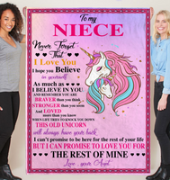 To My Niece Never Forget That I Love Believe In You Braver Stronger Gift From Aunt Unicorn Fleece Sherpa Mink Blanket