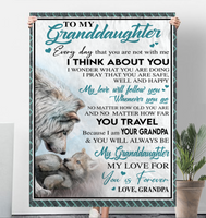 To My Granddaughter Grandpa Love You Forever Wolf White Fleece Sherpa Mink Blanket