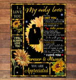 My Only Love Makes Me Better Person I Love You Forever Always Appreciated Sunflower Funny Gift For Husband Wife Boyfriend Girlfriend Black Fleece Blanket