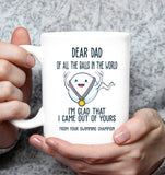 Dear Dad All Balls In World I'm Glad Came Out Of Yours Swimming Champion Happy Fathers Day Gift White Coffee Mug