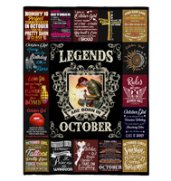 Legends Are Born In October Warrior Girl Birthday Gift Black Fleece Blanket A