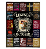 Legends Are Born In October Warrior Girl Birthday Gift Black Fleece Blanket A