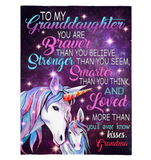 To My Granddaughter You Are Braver Stronger Smarter Than Think Seem Believe GIft From Grandma Unicorn Fleece Sherpa Mink Blanket