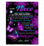 To My Niece Never Feel Alone I Love Support You Butterfly Mandala Gift From Aunt Fleece Sherpa Mink Blanket