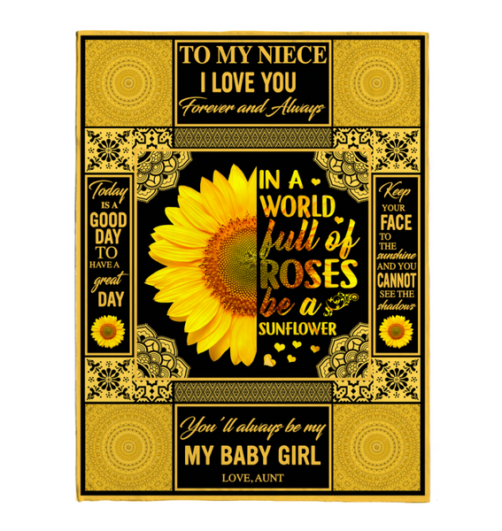 To My Niece I Love You Forever Always In World Full Roses Be Sunflower Gift From Aunt Fleece Sherpa Mink Blanket