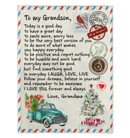 To My Grandson Today Good Great Day Laugh Love Live Smile More Worry Less I Love You Gift From Grandma Letter Envelope Christmas Xmas Fleece Sherpa Mink Blanket