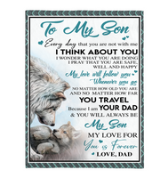 To My Son Dad Love You Forever Wolf White Fleece Blanket