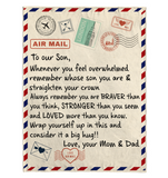 To Our Son You Braver Stronger Loved Than You Think Seem Know Big Hug Love Gift From Mom Dad Letter Envelope Fleece Sherpa Mink Blanket