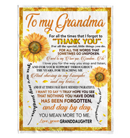 To My Grandma Thank You You Are My Sunshine Sunflower I Love You Mother's Day Gift From Granddaughter Fleece Sherpa Mink Blanket A